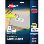 Avery Repositionable Address Labels Inkjet/Laser 58160