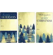 Christmas Gift Tag Stickers: Gold Foil & Navy Blue Trees