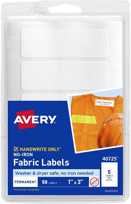 Avery No-Iron Fabric Labels Handwrite Only 1 x 1.75