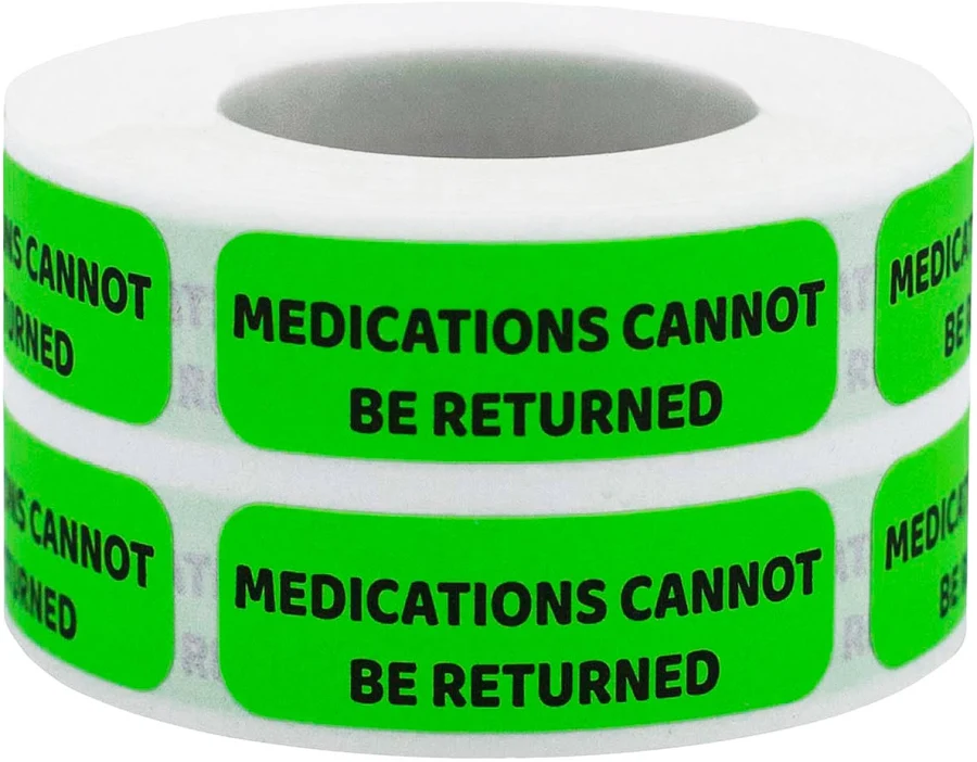 Medications Cannot Be Returned Labels | 0.5" x 1.5" QTY 500 | Wholesale Labels | InStockLabels
