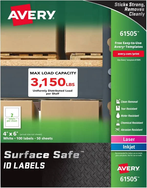 Avery Surface Safe Durable ID Labels Removable Adhesive Water & Chemical Resistant