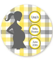 Ready To Pop Yellow and Gray Plaid - Round Personalized Baby Shower Sticker Labe