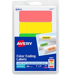 Avery Self-Adhesive Removable Print Or Write Color Coding Labels 5481