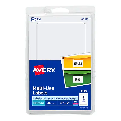 Avery Laser/Inkjet Multipurpose Labels, 3" x 5",White, 40 Labels/Pack (5450)