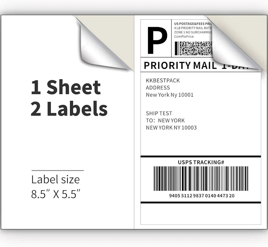 KKBESTPACK Half Sheet Shipping Labels for Laser and Inkjet Printers