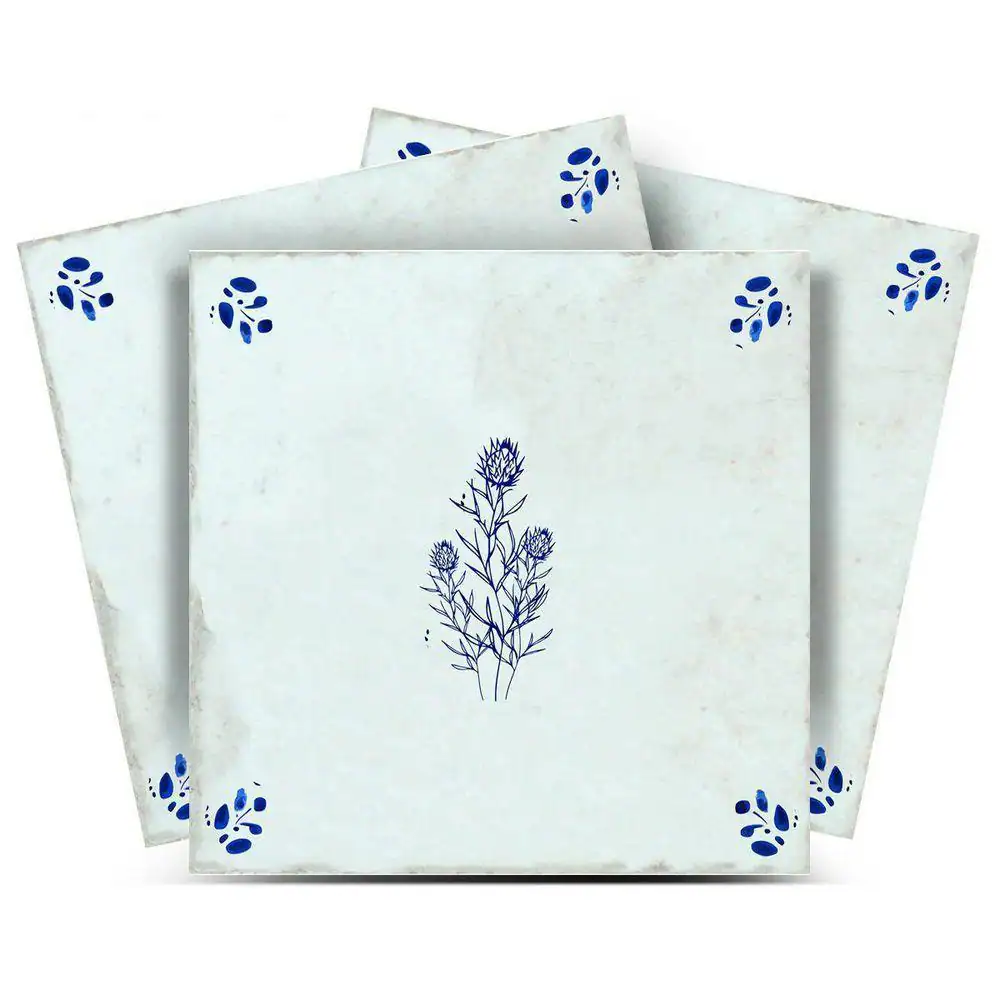 Hand- Drawn Flower Design Tile Stickers