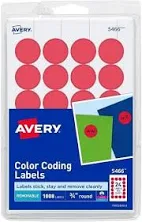 3/4in Round Removable Color Coding Labels 3/4in Dia Labels Red 1008/pk