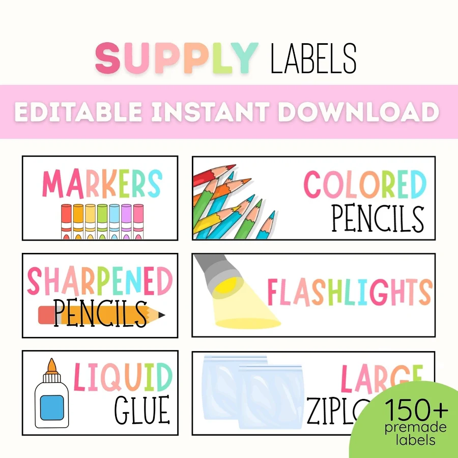 Editable Classroom Supply Labels, Student Supply Organization, Labels for Supply Bins, Trays, Containers. Premade Supply Labels