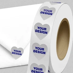 JAM Paper Custom Silver Foil 2 x 2 Inch Roll of Heart Shaped Labels Wedding Anniversary Valentine's Day Durable with Metallic Finish