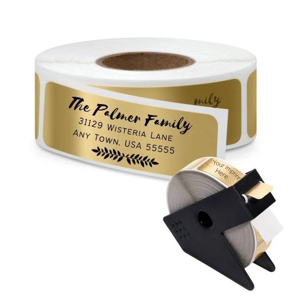 Taylor Corporation Personalized Custom Printed, Return Roll Address Labels, Gold Foil, Black Ink, 2-1/2" x 3/4", Roll of 250