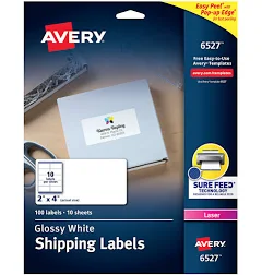 Avery Shipping Labels Glossy White 2" x 4" 100 Total