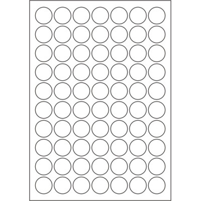 Durable white matte plastic self-adhesive labels circle 25x25 mm, on A4 sheet, for laser printing