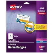 Avery Flexible Printable Name Badges, 2-1/3" x 3-3/8" Rectangle Labels, White, 5 Packs, 800 Removable Name Tag Stickers Total (8395)