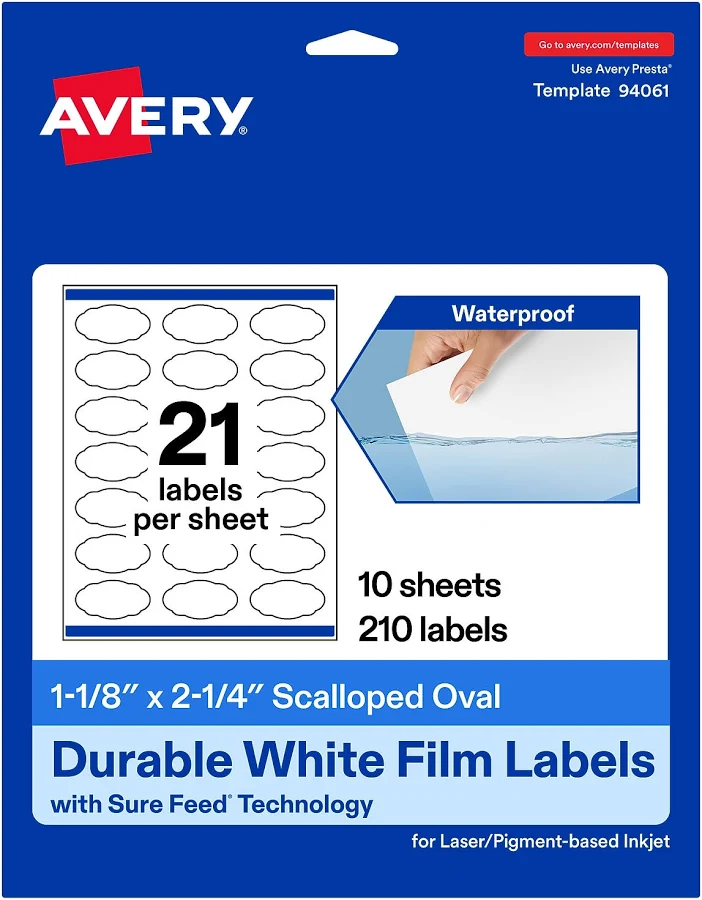 Avery Waterproof Oval Scalloped Labels