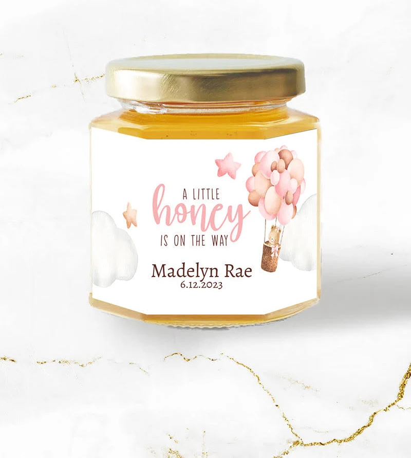 Pink Bear Baby Shower Mini Honey Jar Stickers