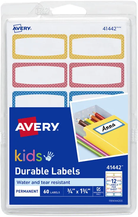Avery?? Durable Labels 3/4" x 1-3/4" Assorted Neon Border Colors 41442