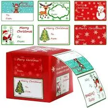 Elcoho 300 Pieces Christmas Self Adhesive Gift Tag Self Stick Stickers Gift Name Tag Christmas Stickers with 6 Different Designs
