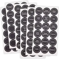 30 Sheets 1.38 Inch Black Spice Jar Labels Round Spice Labels Stickers Preprinted PVC Waterproof Self Adhesive Blank Pantry Decals Organizers