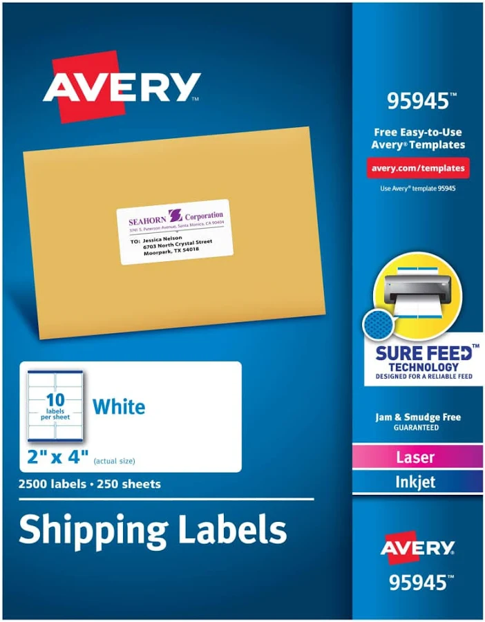 Avery? Sure Feed? Technology Permanent Adhesive Shipping Labels