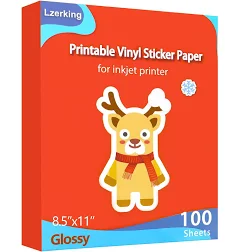 Lzerking Printable Vinyl Glossy Sticker Paper for Inkjet Printer 100 Sheets White Waterproof SelfAdhesive Sheets 85x11 Inches
