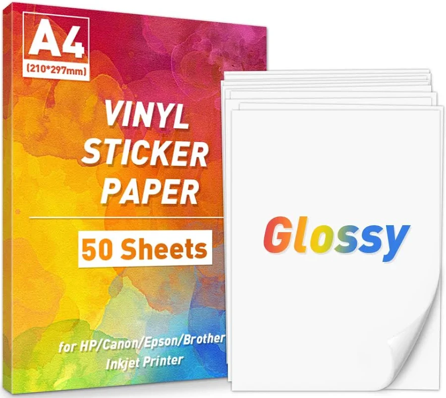 10/50 Sheets A4 Paper Glossy Vinyl Adhesive Paper Sticker Label Printable for Epson Canon HP Inkjet