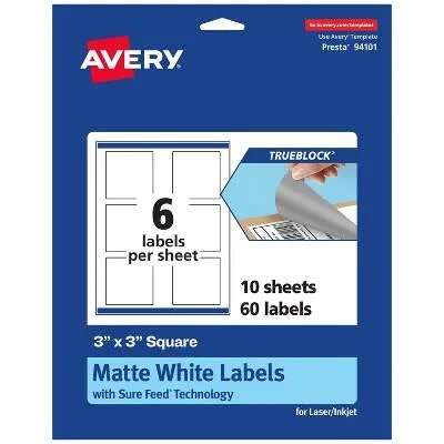 Avery TrueBlock Matte White Square Labels