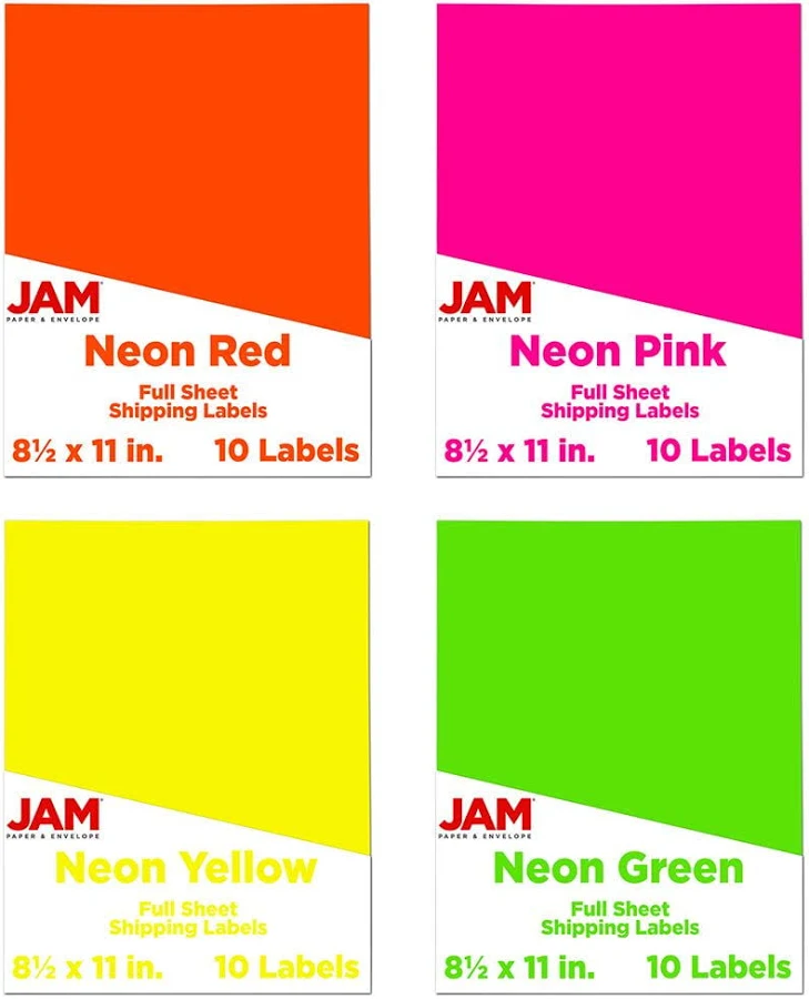 Jam Paper Assorted Neon Full Sheet Shipping Labels