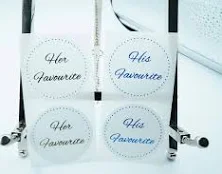 88mm His Her Sticker Labels, Personalised in Luxury Foil on a Gloss White Poly Labels, Wedding Favor Decoration, Custom Made Labels, Party.