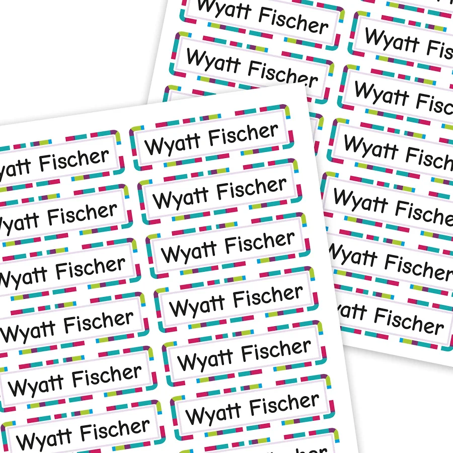 Mini Rectangle Name Labels | Stripes - 66 Count