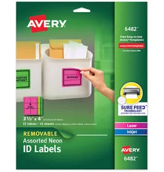Avery High-Vis Removable Laser/Inkjet ID Labels w/ Sure Feed