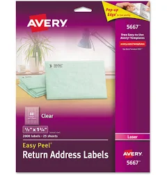 Matte Clear Easy Peel Mailing Labels w/ Sure Feed Technology, Laser Printers, 0.5 x 1.75, Clear, 80/Sheet, 25 Sheets/Box