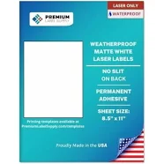 Waterproof Matte White Sticker Paper - 8.5 inch x 11 inch Full Sheet Labels - Laser Printers Only 100 Sheets