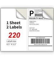 220-11000 Shipping Labels 8.5"x 5.5" Half Sheets Blank Self Adhesive 2
