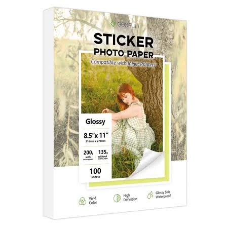 Goefun Printable Glossy Photo Paper 8.5 x 11 Self-Adhesive Printer Sticker Paper