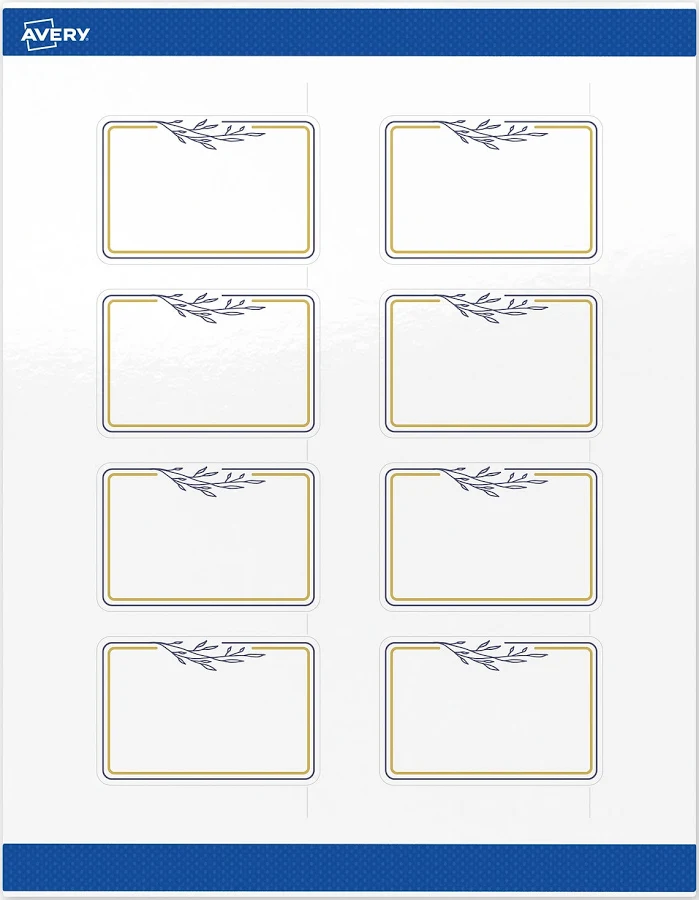 Avery 2" x 3" Gold & Navy Border Florals Labels