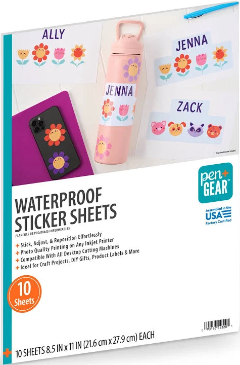 Pen+gear Waterproof and Repositionable Sticker Paper 8.5 inch x 11 inch