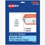 Avery Printable Vinyl Sticker Paper 8-1/2" x 11" White 7 Sheets