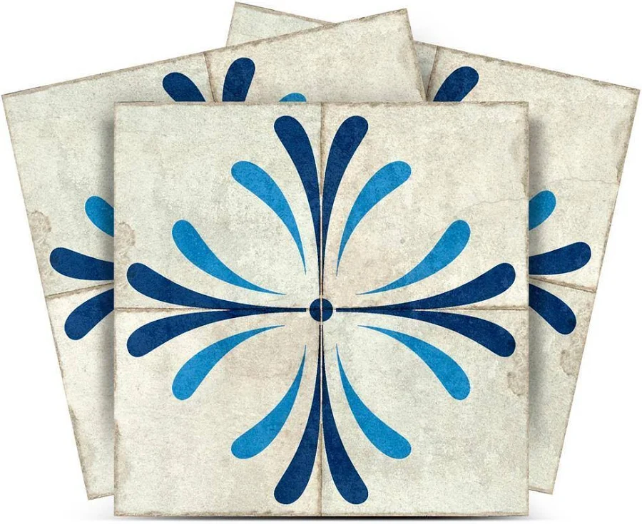 Blue Cream Vintage Flower Design Tile Stickers