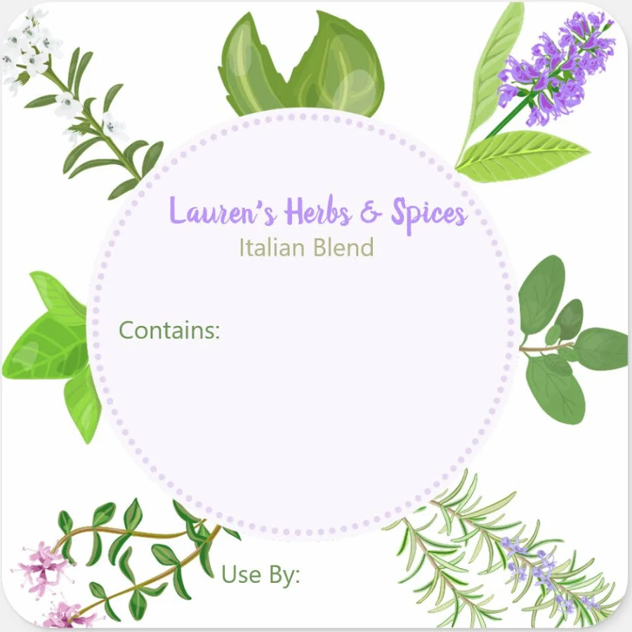 Customizable Herbs & Spices Food Labels
