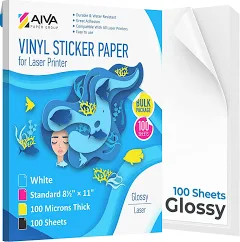 Printable Vinyl Sticker Paper For Laser Printer - Glossy White - 100