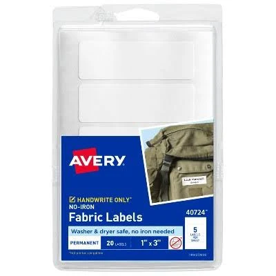No-Iron Fabric Labels 1" x 3" 20 Total