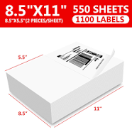1100 Premium 8.5"x 5.5" Half Sheet Self Adhesive Shipping Labels 2 Per