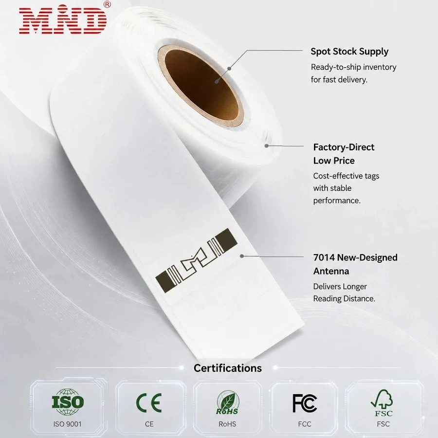 Wholesale In-stock Inventory 7014 U e 9 Chip UHF RFID Tag 860-960MHz Long Range RFID ticker Label for Retail/Apparel /Asset Management,500 Pieces