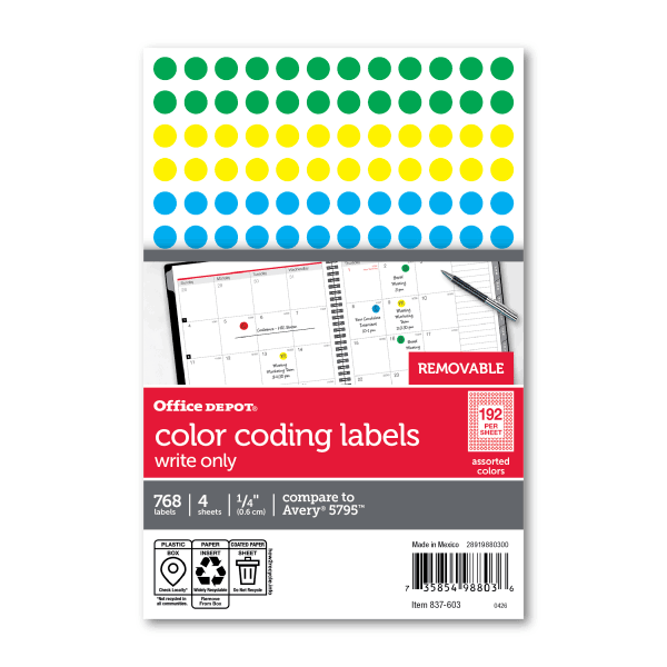Office Depot Removable Round Color- Coding Labels