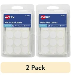 (2 pack) Avery Multi-Use Labels, 3/4 inch Round, Paper, Removable, White, Handwrite, 315 Labels, Size: 3/4 inch diameter