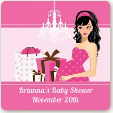 Modern Mommy Crib It's A Girl - Square Personalized Baby Shower Sticker Labels