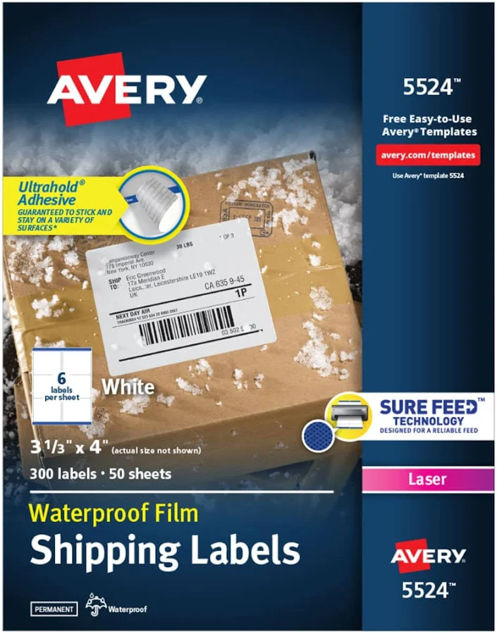 Avery? Waterproof Ultrahold Permanent Adhesive TrueBlock Laser Labels