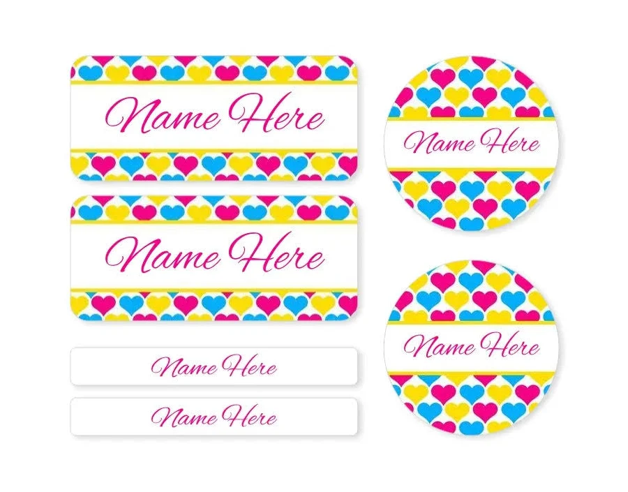 Hearts Mixed Name Label Pack – Personalized Stick On Name Labels for Kids (Pack of 44) | Perfect for School, Daycare and Home