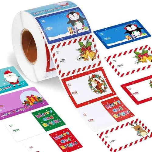 250 Pcs Christmas Tags 8 Styles Self Adhesive Gift Stickers Lovely Christmas Labels Stickers Xmas Gift Wrapping Name Labels for Presents, Cards,