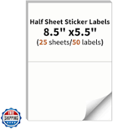 Half Sheet Labels, 2 Per Sheet, 25 Sheets, 50 Labels, 8.5" X 5.5"
